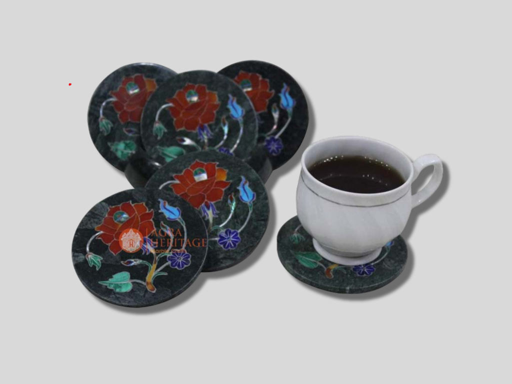 Marble Custom Coasters Set Carnelian Multi Inlaid